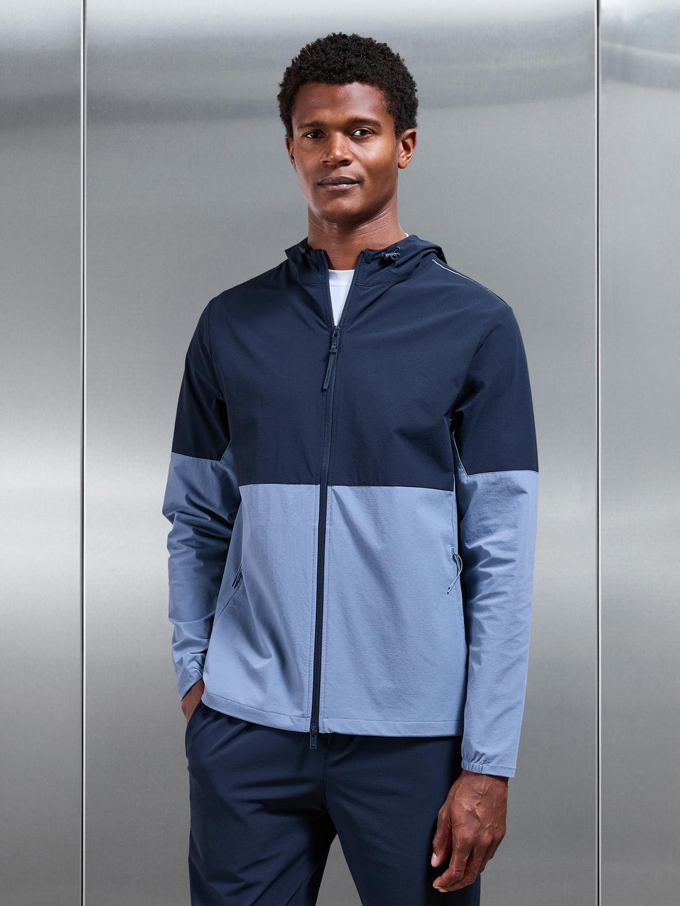 Active Technical Colour Block Windbreaker in Navy Light Blue