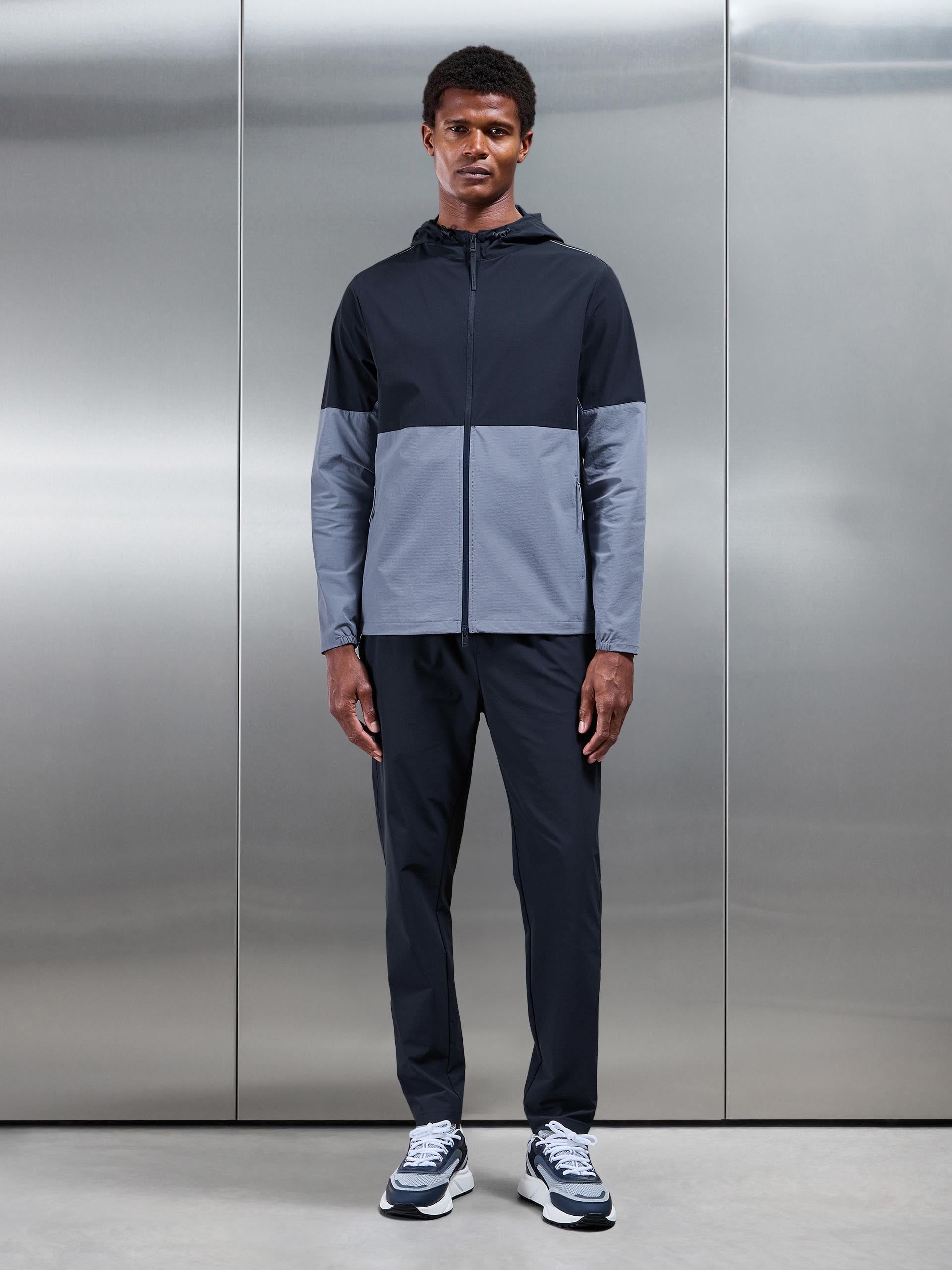 Active Technical Colour Block Windbreaker in Navy Light Blue