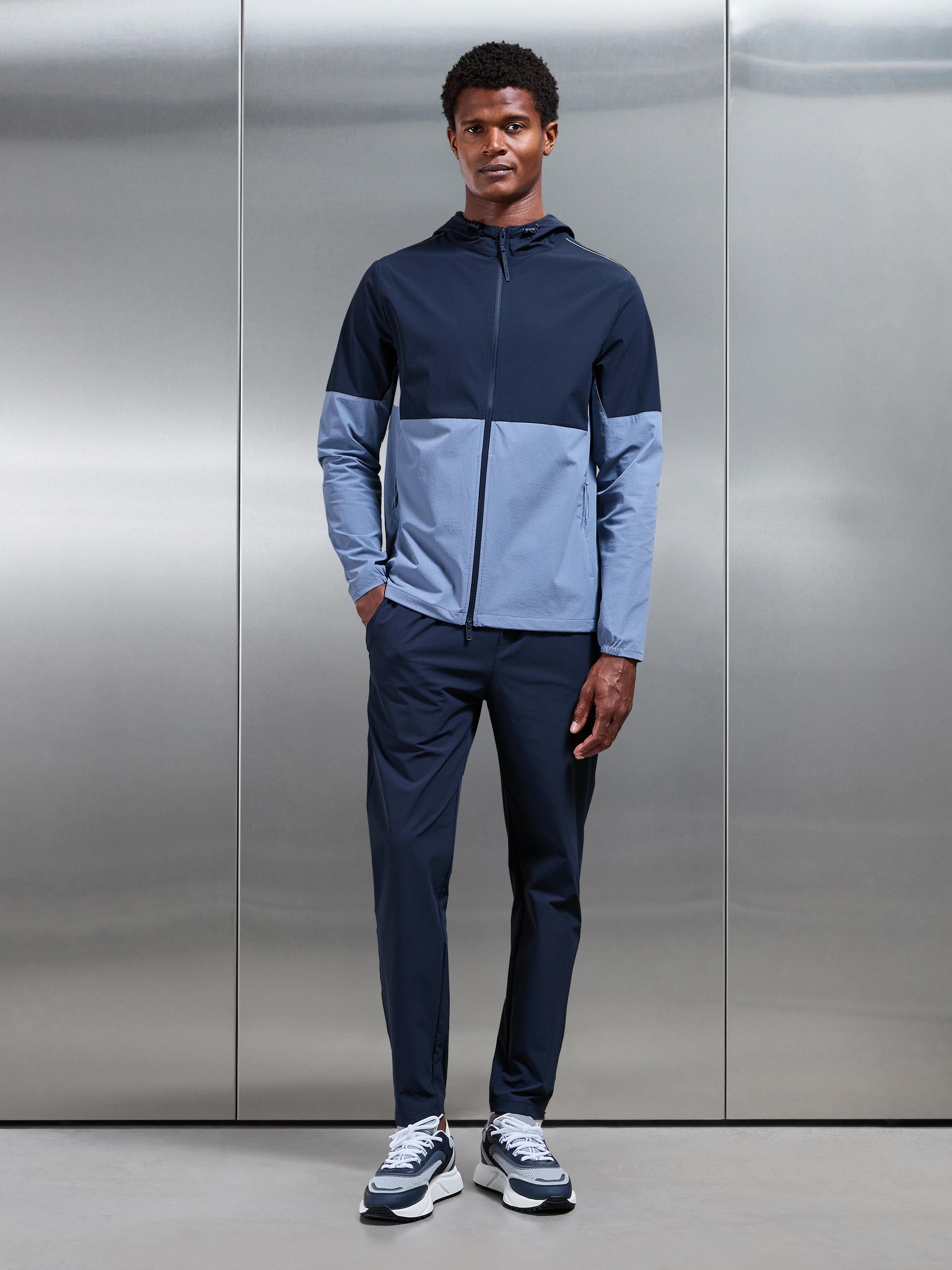 Active Technical Colour Block Windbreaker in Navy Light Blue