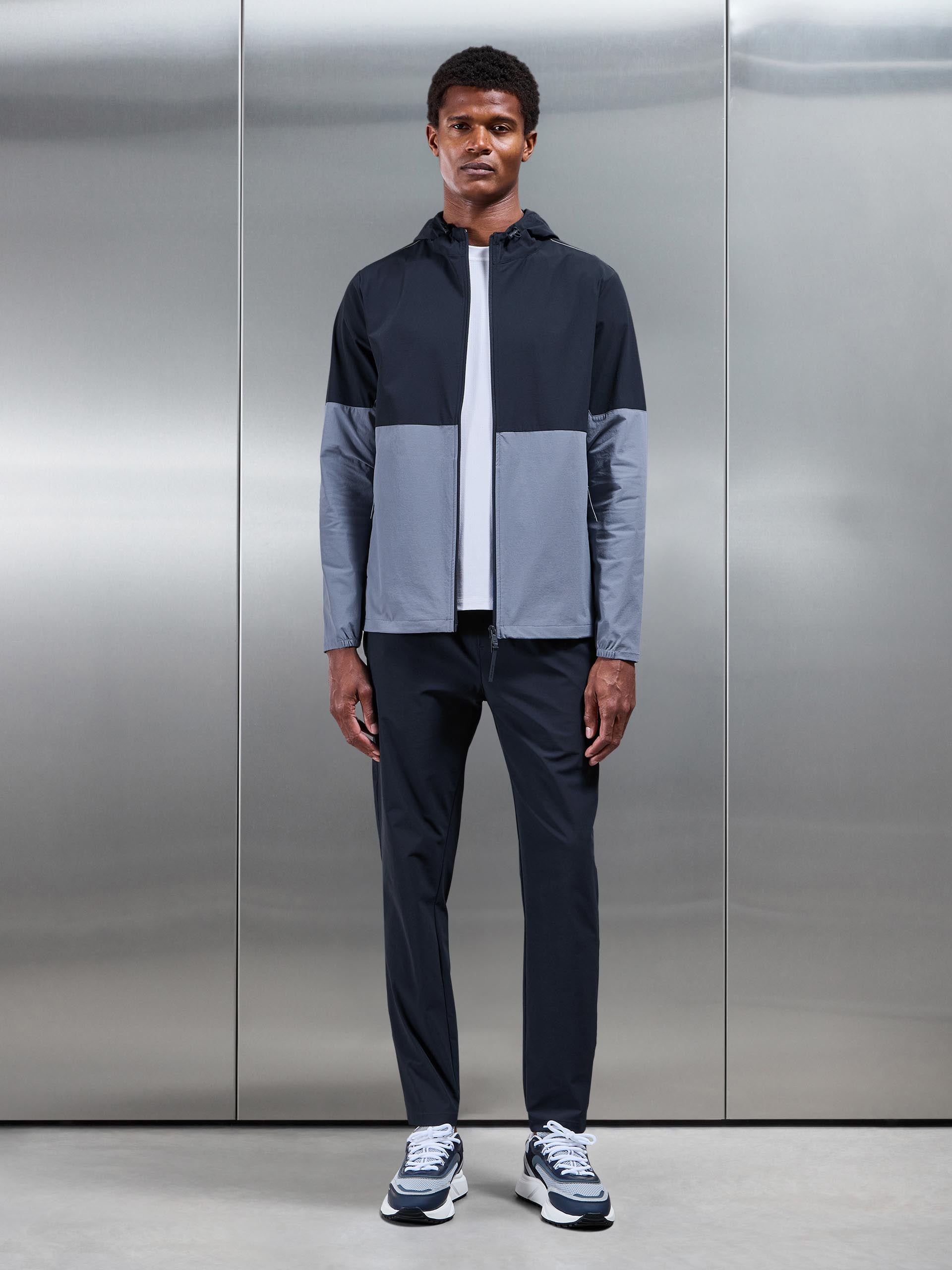 Active Technical Colour Block Windbreaker in Navy Light Blue