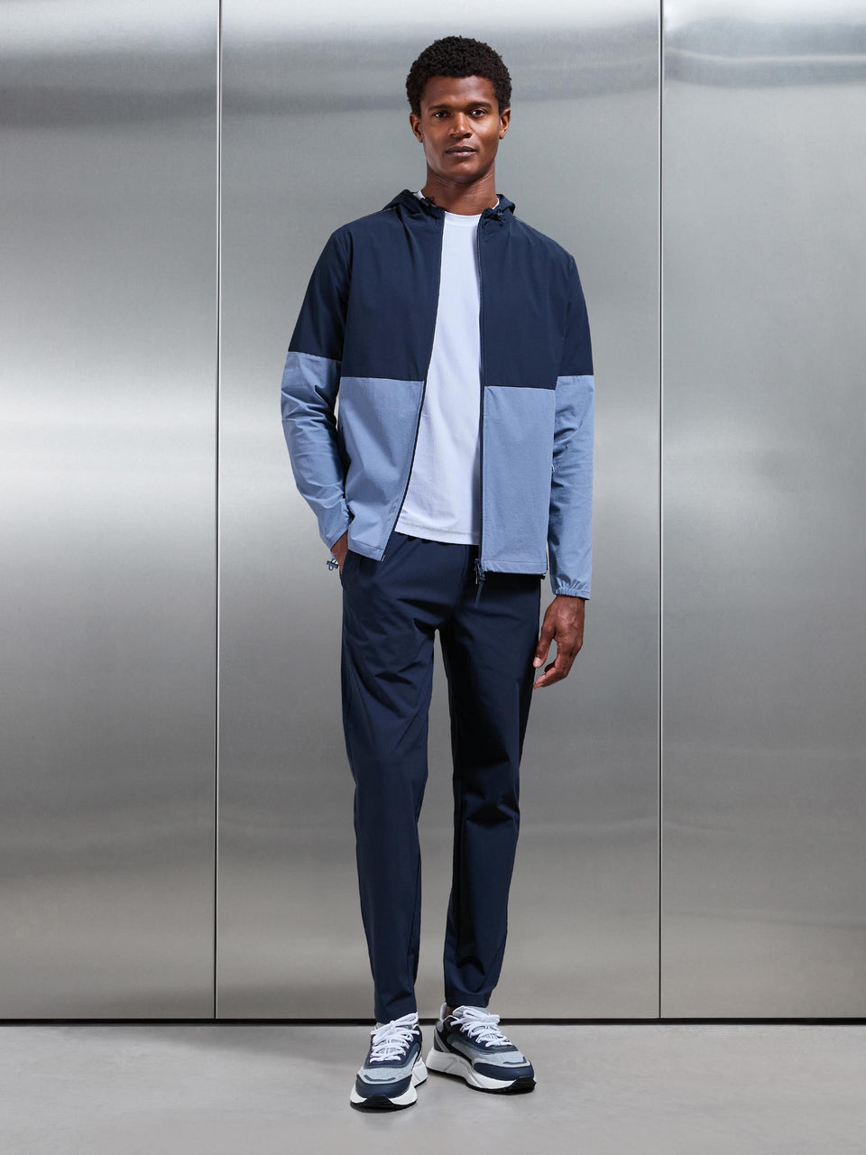 Active Technical Colour Block Windbreaker in Navy Light Blue