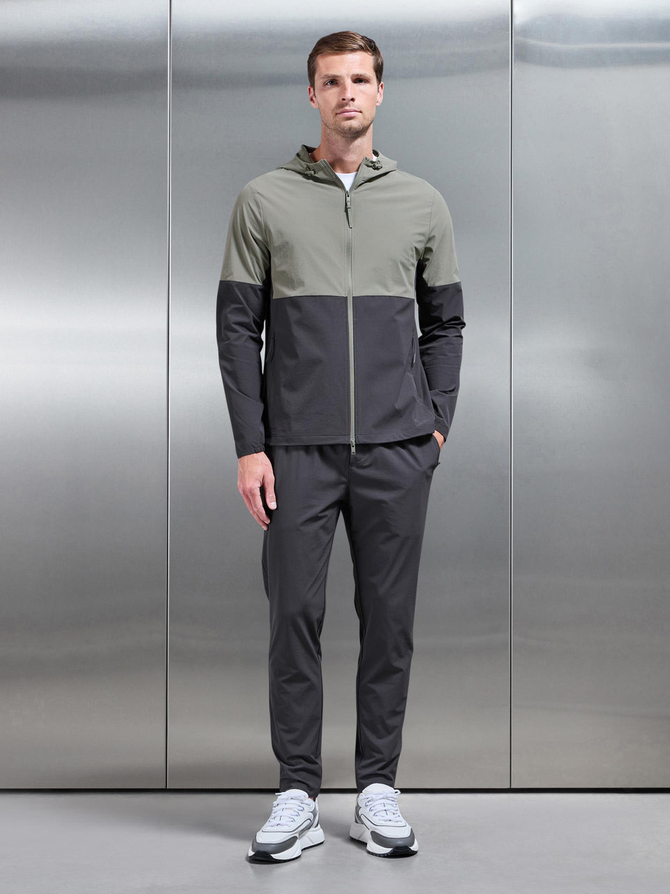 Active Technical Colour Block Windbreaker in Olive Grey