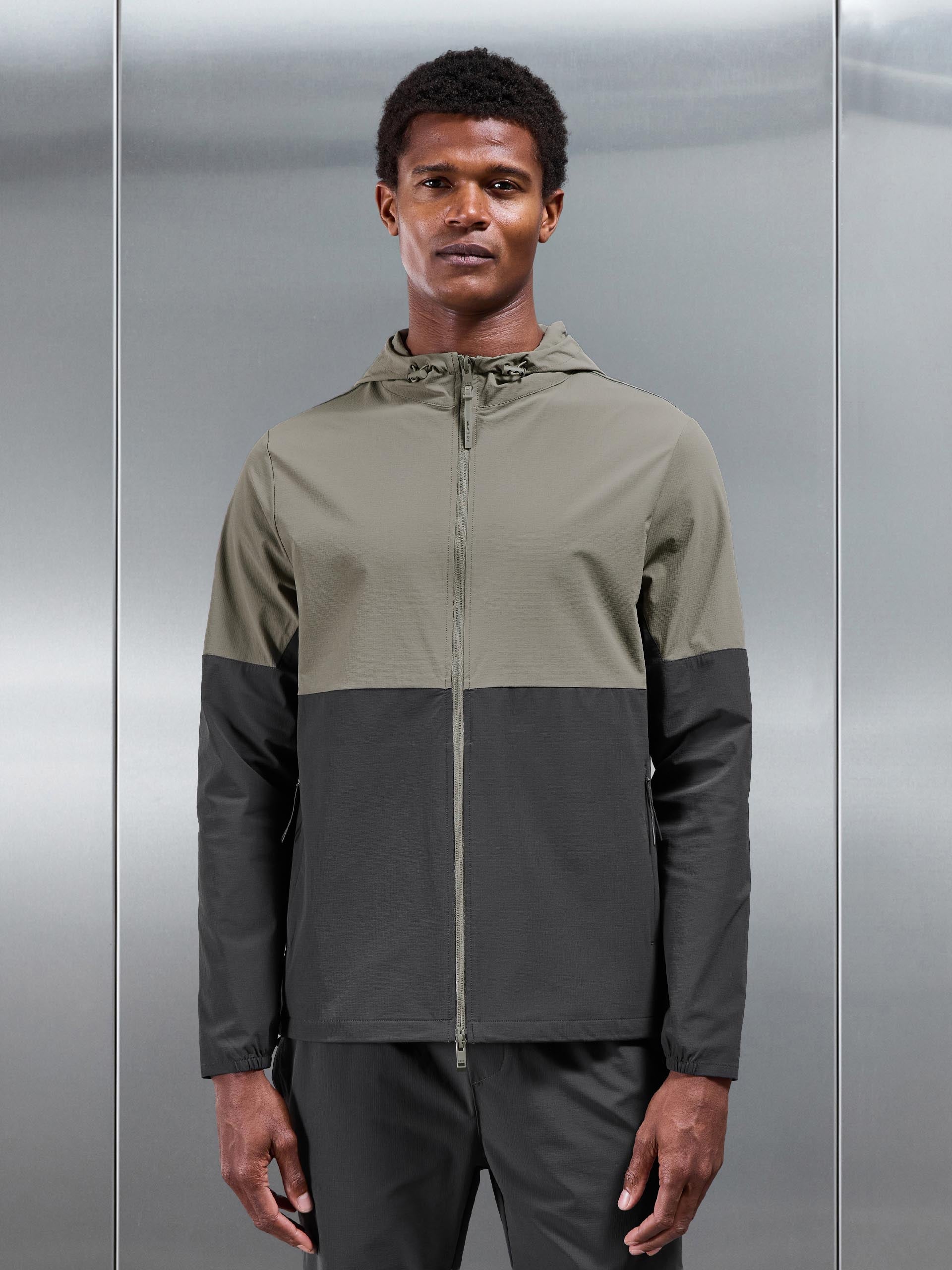 Active Technical Colour Block Windbreaker in Olive Grey