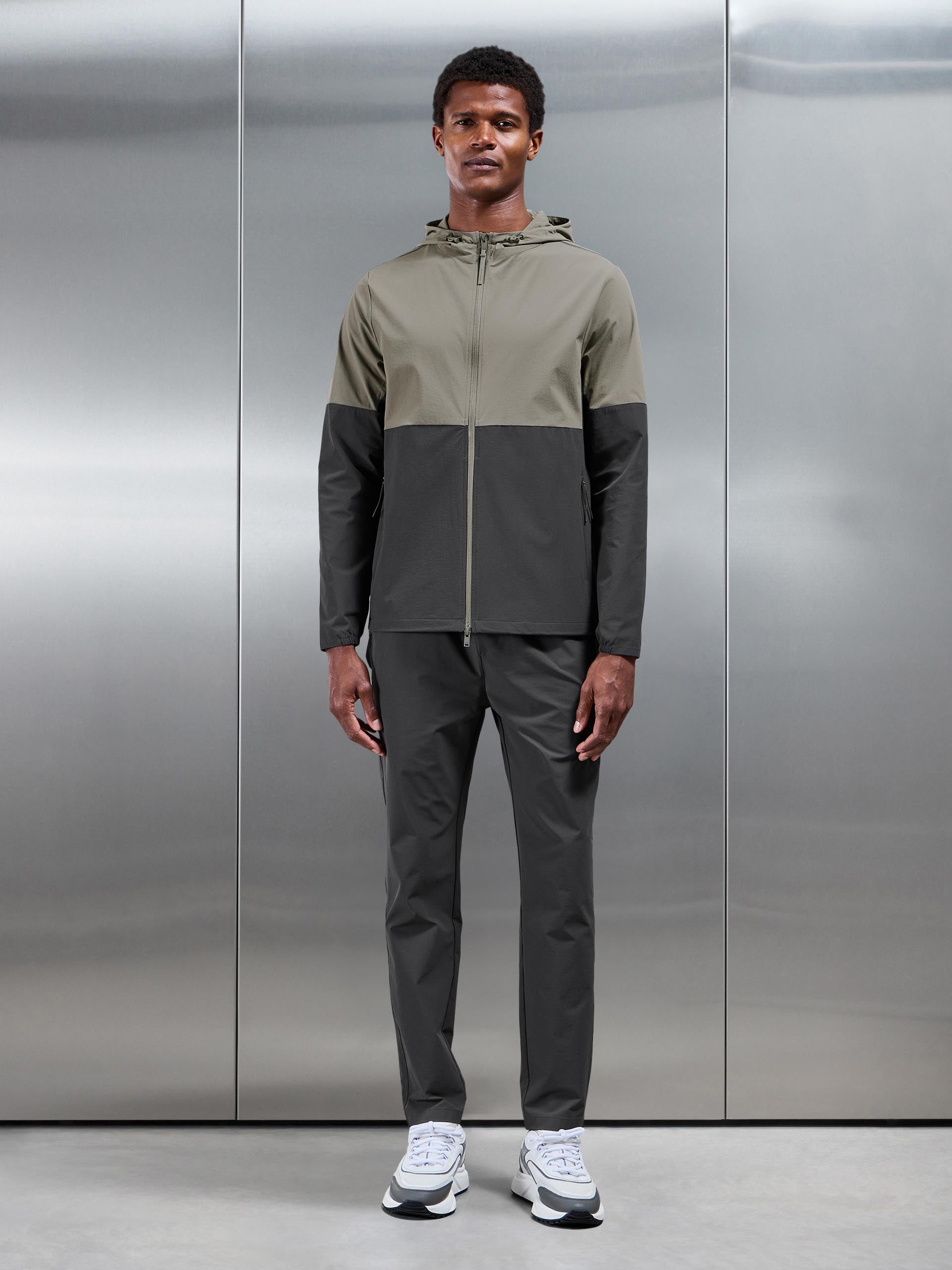 Active Technical Colour Block Windbreaker in Olive Grey