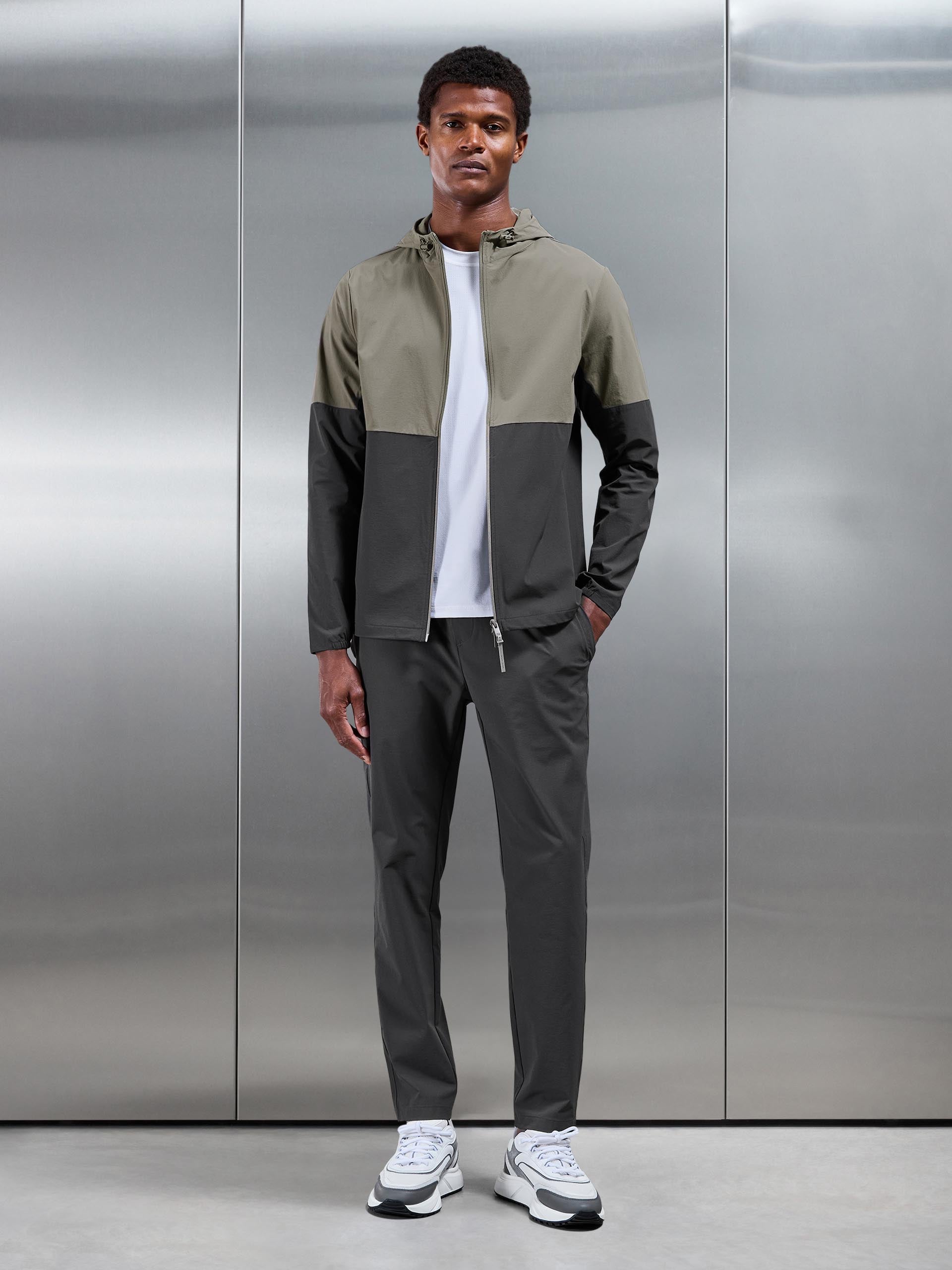 Active Technical Colour Block Windbreaker in Olive Grey