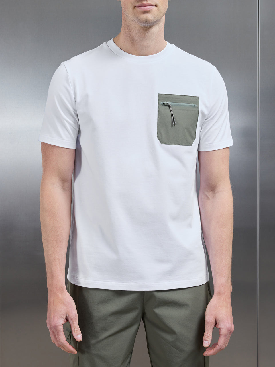 Active Cargo Pocket T-Shirt in White Olive