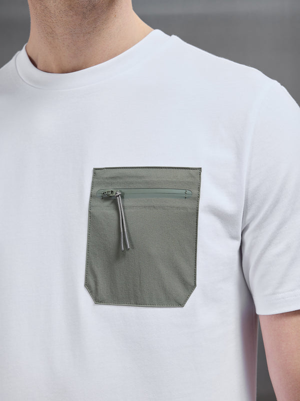 Active Cargo Pocket T-Shirt in White Olive
