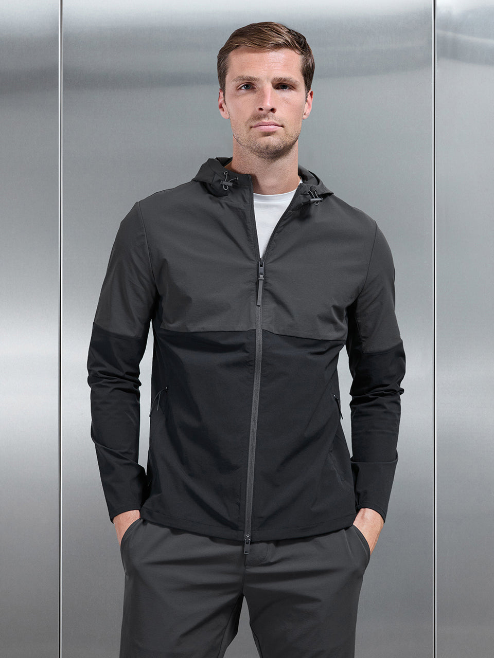 Active Technical Colour Block Windbreaker in Black Grey