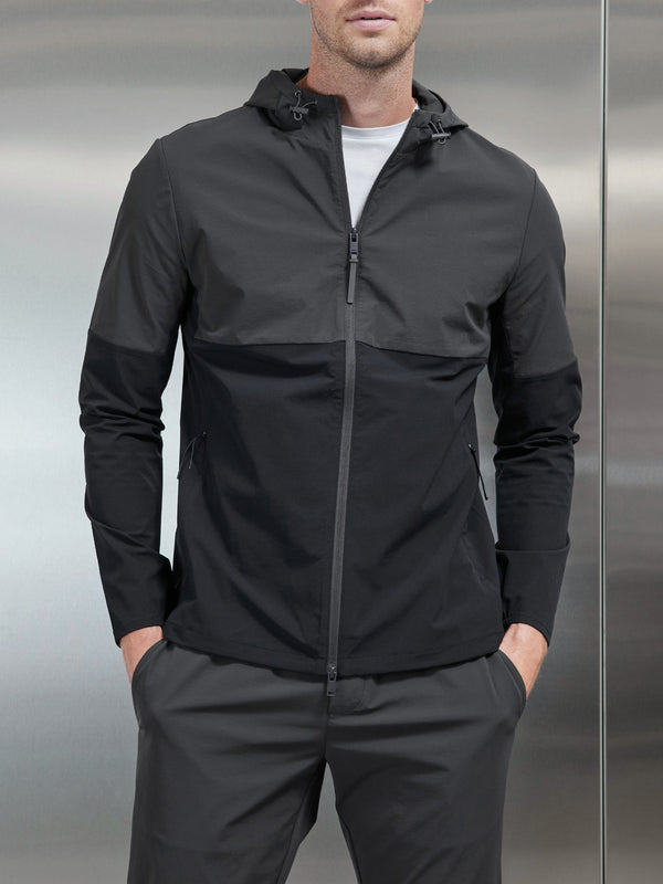 Active Technical Colour Block Windbreaker in Black Grey