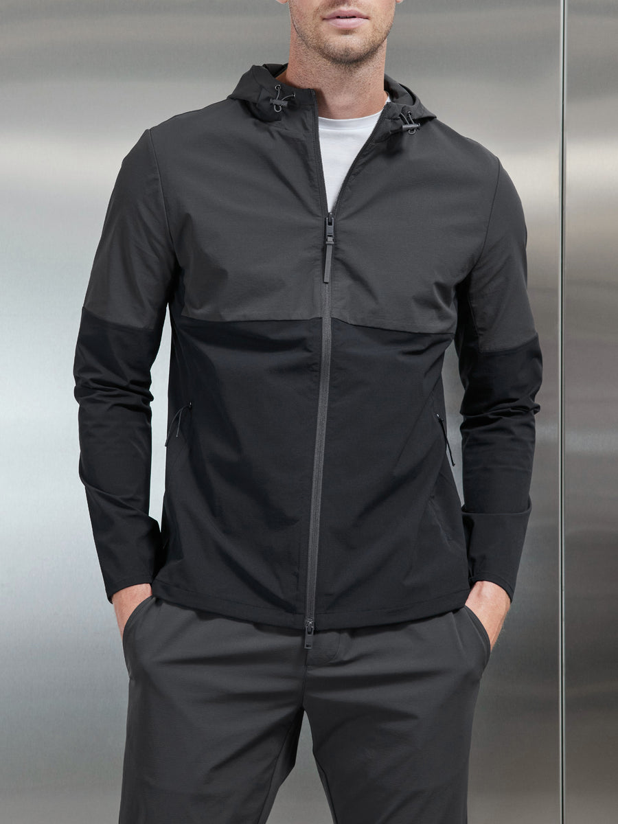 Active Technical Colour Block Windbreaker in Black Grey