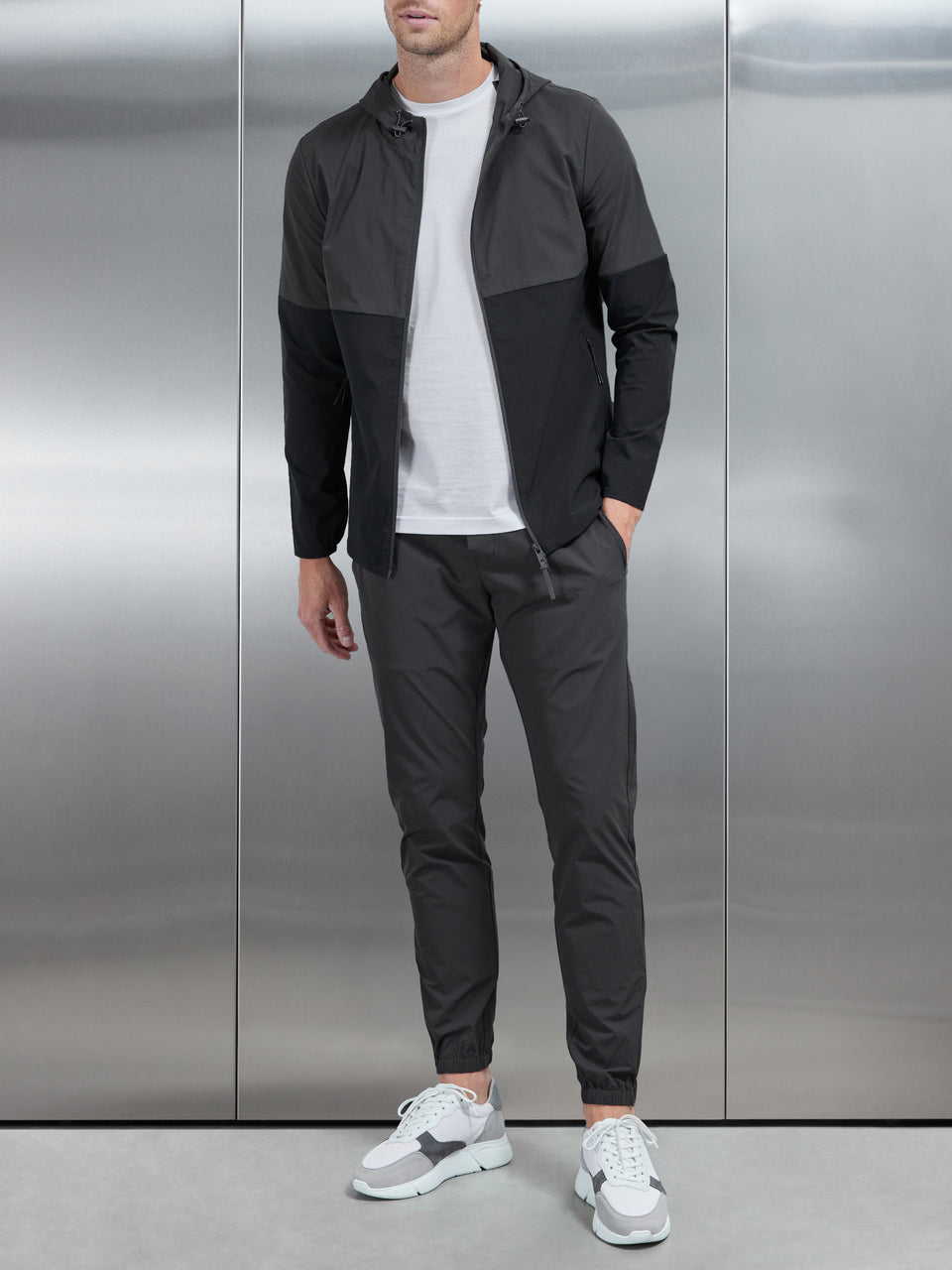 Active Technical Colour Block Windbreaker in Black Grey
