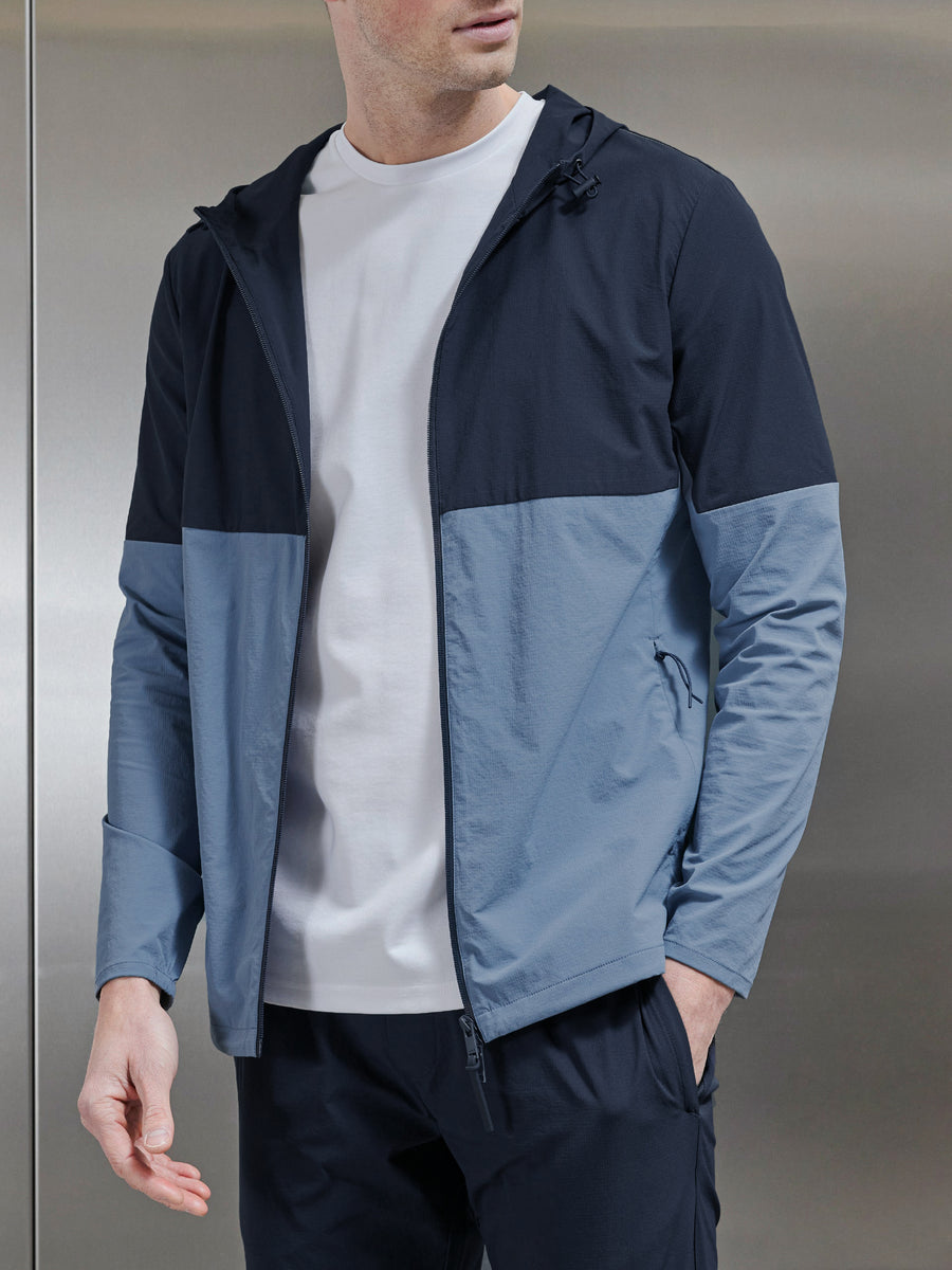 Active Technical Colour Block Windbreaker in Navy Light Blue