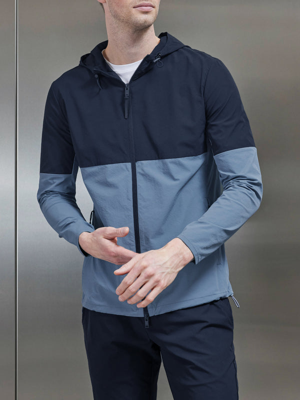 Active Technical Colour Block Windbreaker in Navy Light Blue