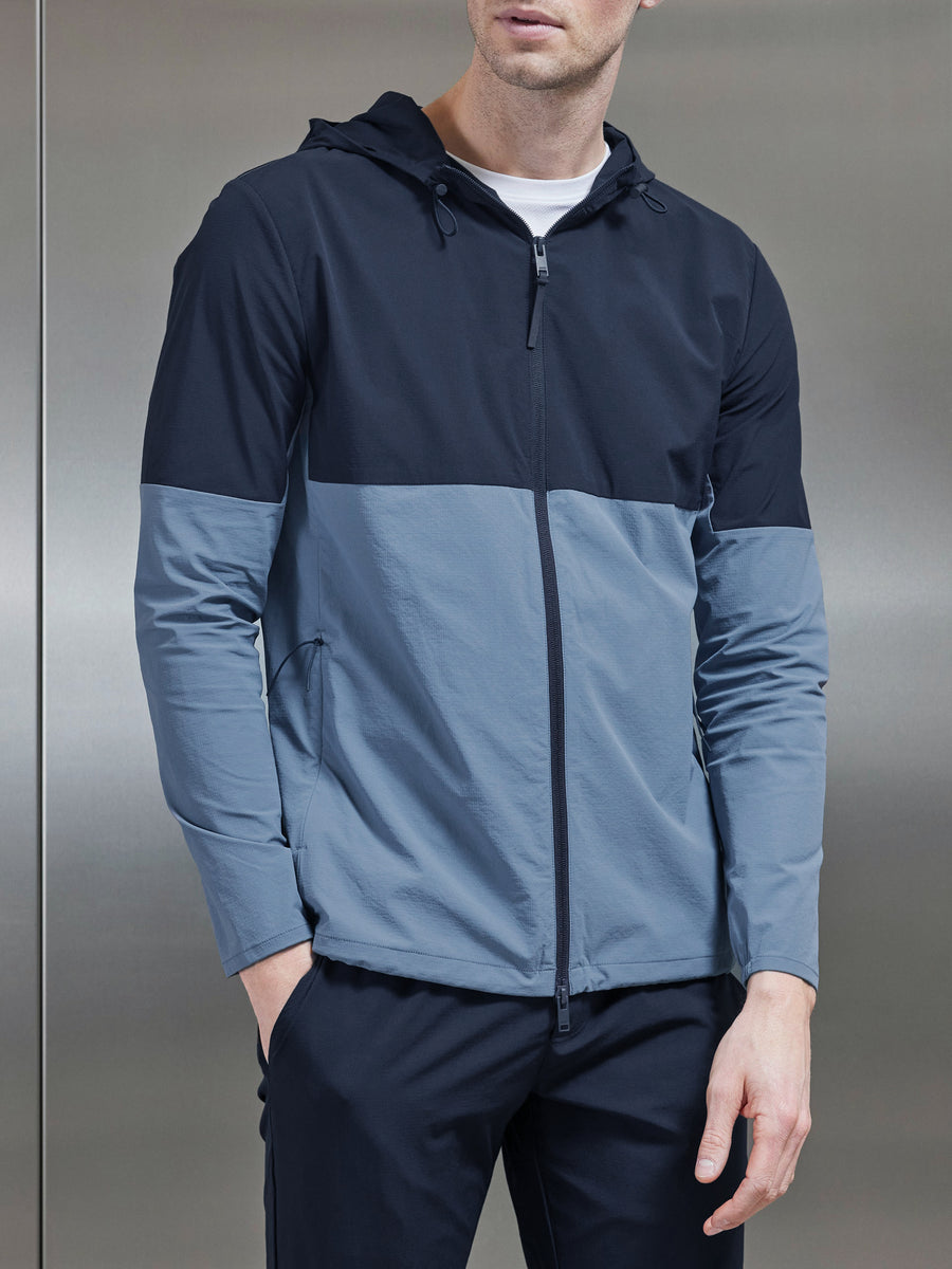 Active Technical Colour Block Windbreaker in Navy Light Blue