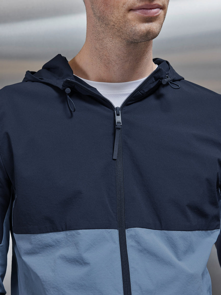 Active Technical Colour Block Windbreaker in Navy Light Blue