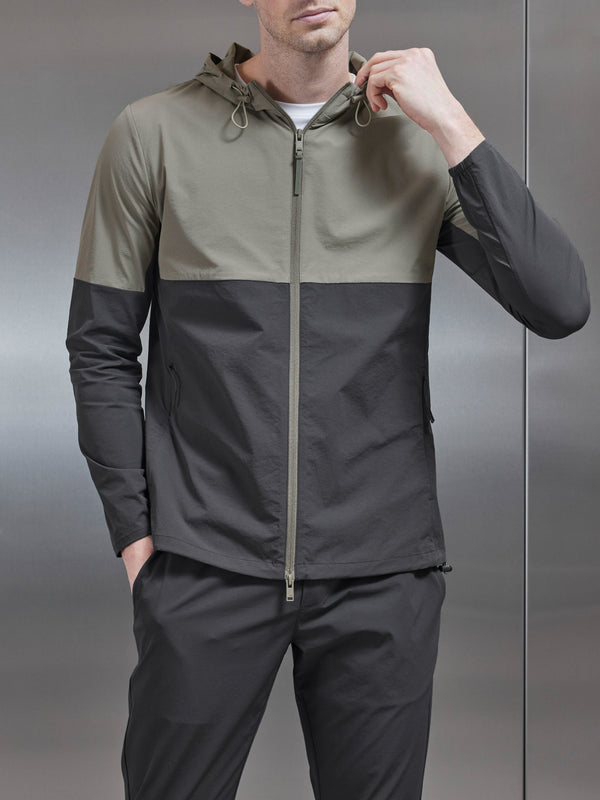 Active Technical Colour Block Windbreaker in Olive Grey