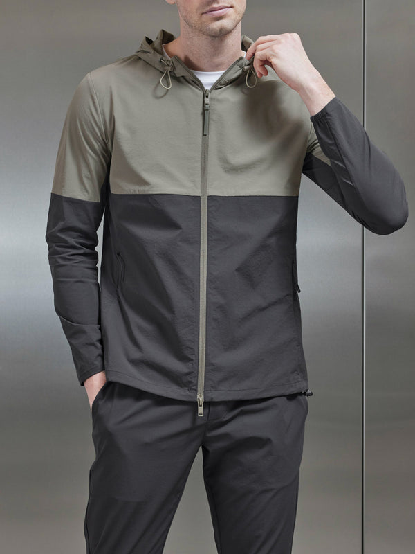 Active Technical Colour Block Windbreaker in Olive Grey