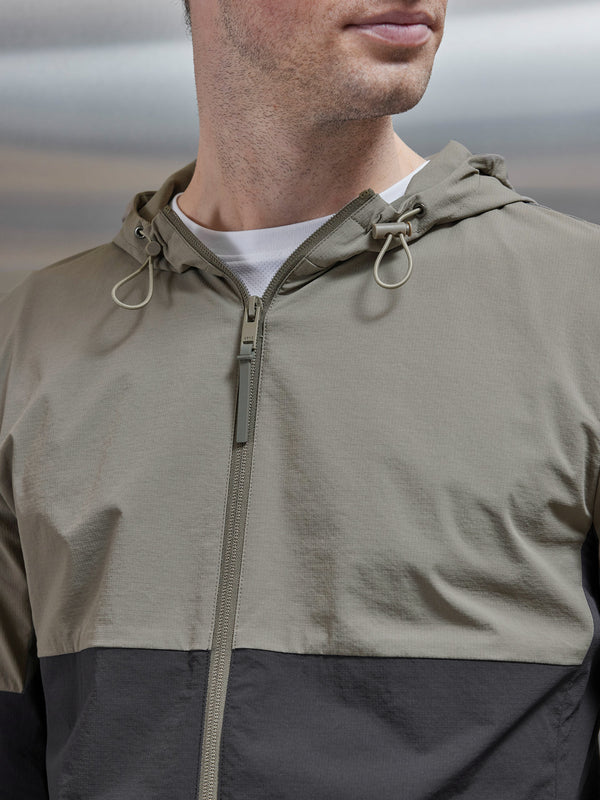 Active Technical Colour Block Windbreaker in Olive Grey