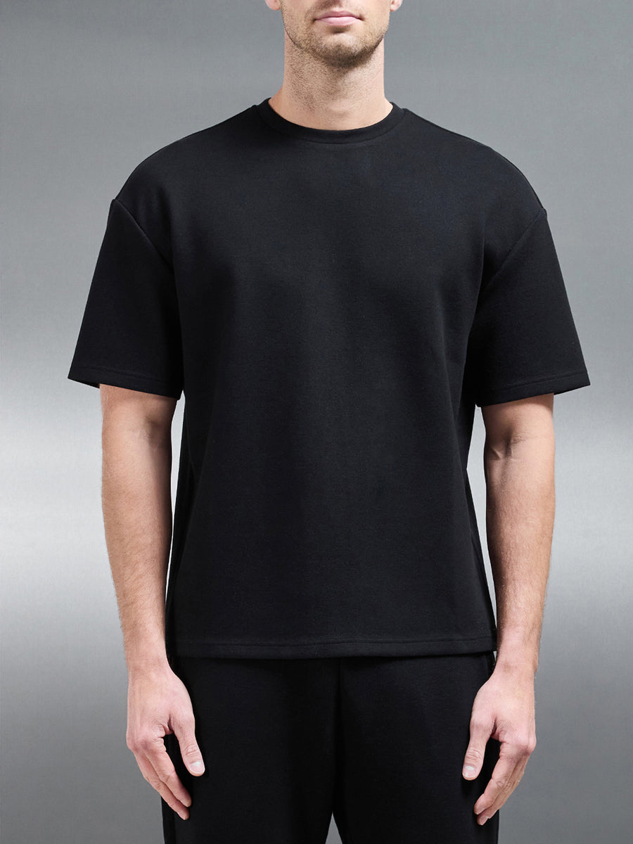 Relaxed Fit Knitted T-Shirt in Black