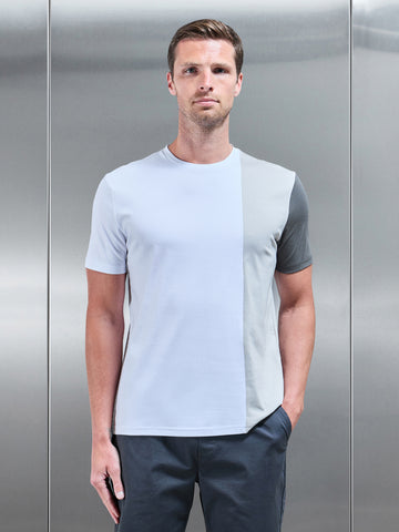 Albi Mercerised Cotton Colour Block T-Shirt in Mid Grey