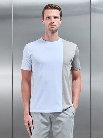 Albi Mercerised Cotton Colour Block T-Shirt in Stone