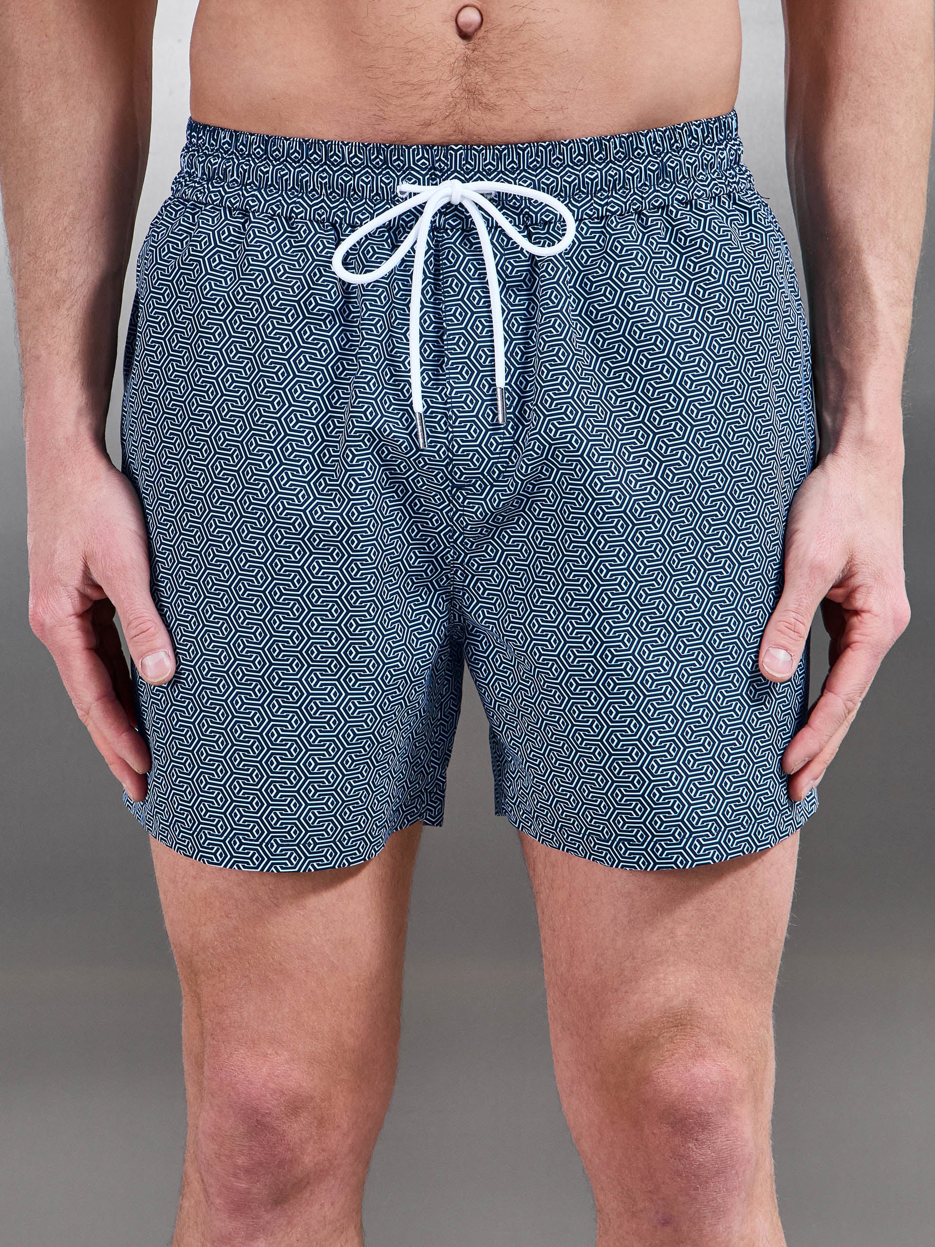 Amalfi Drawstring Printed Swim Short in Navy