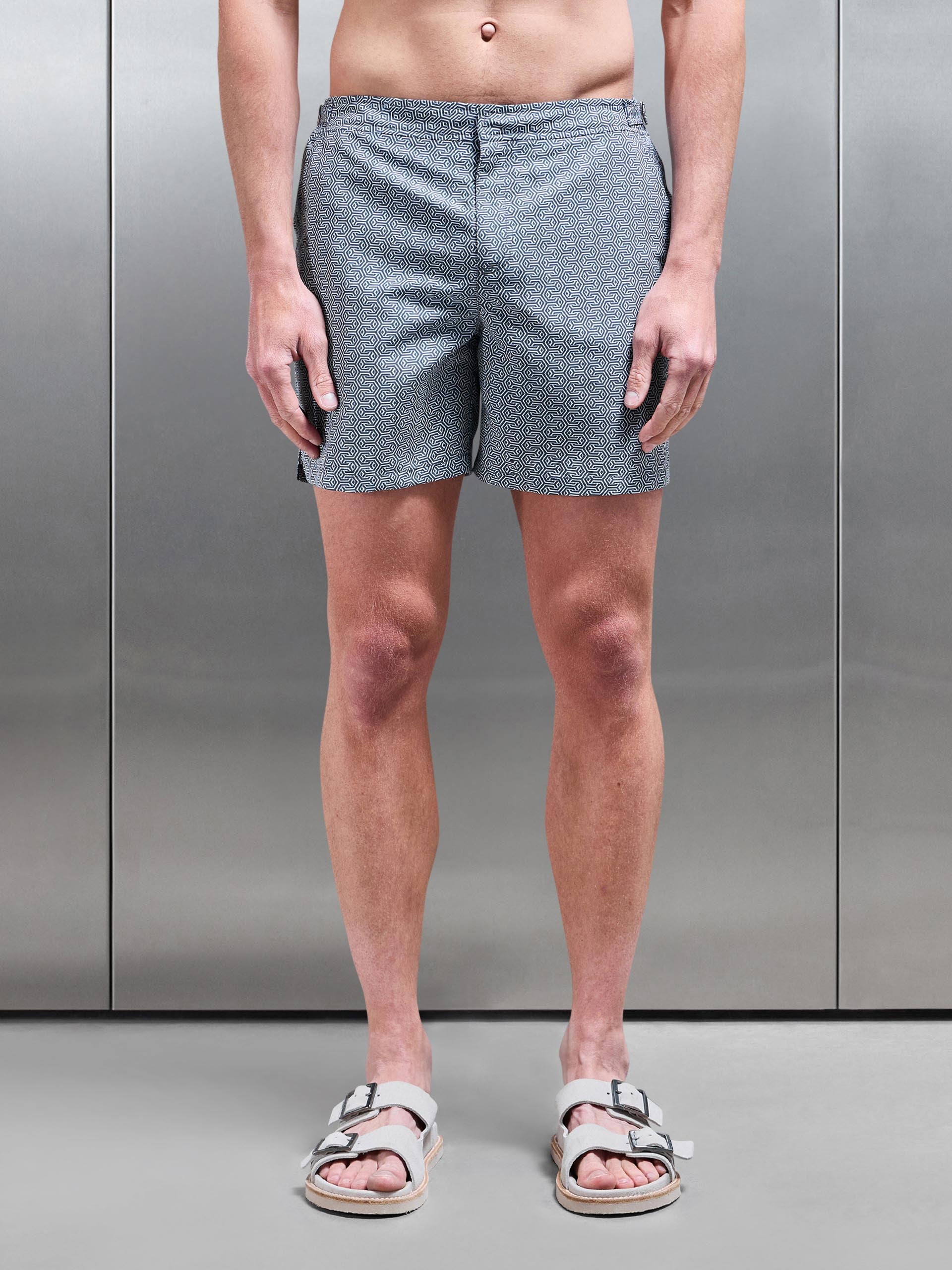 Amalfi Side Adjuster Printed Swim Short in Grey