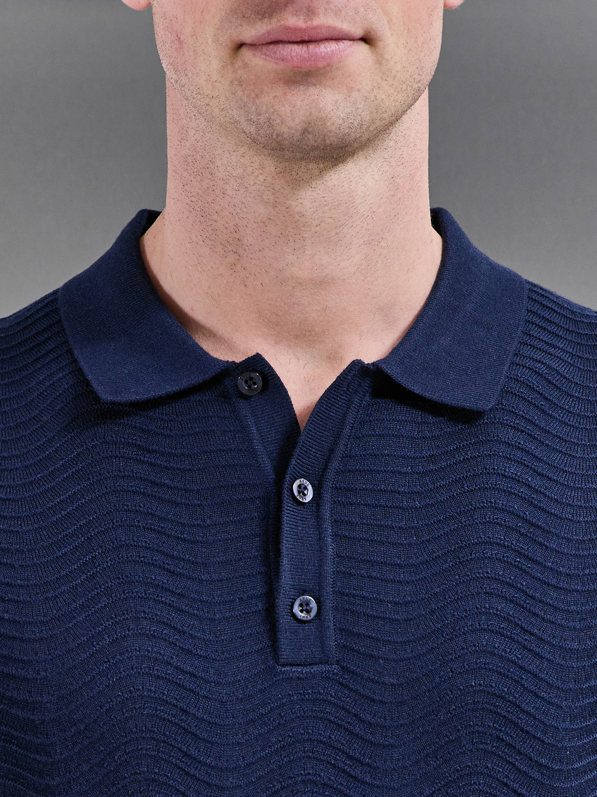 Arles Wave Plain Textured Polo Shirt in Navy