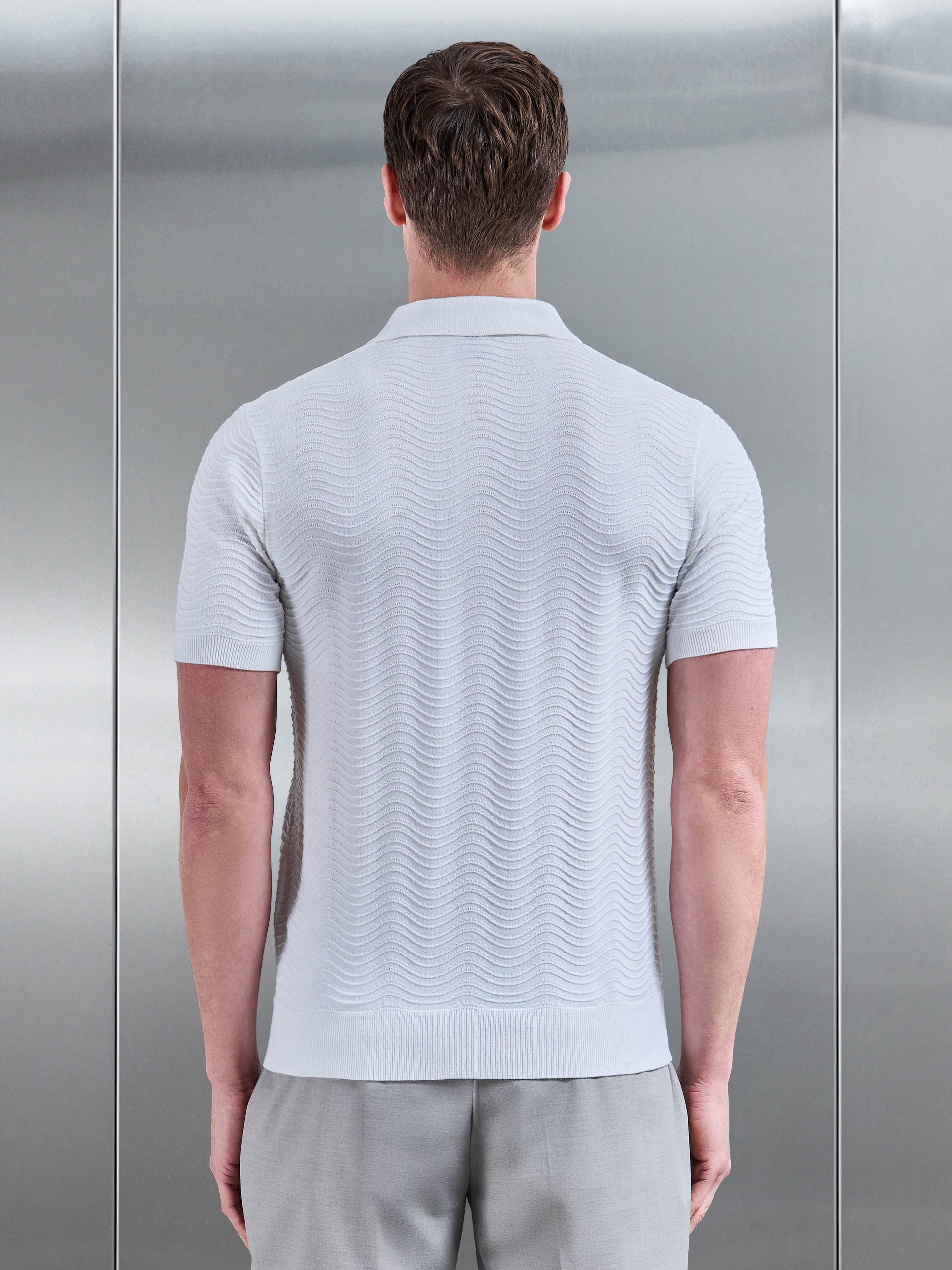 Arles Wave Plain Textured Polo Shirt in White