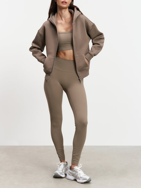 Womens Relaxed Zip Hoodie in Taupe