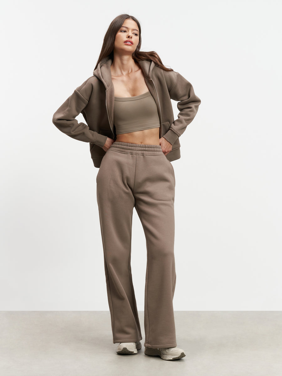 Womens Relaxed Zip Hoodie in Taupe