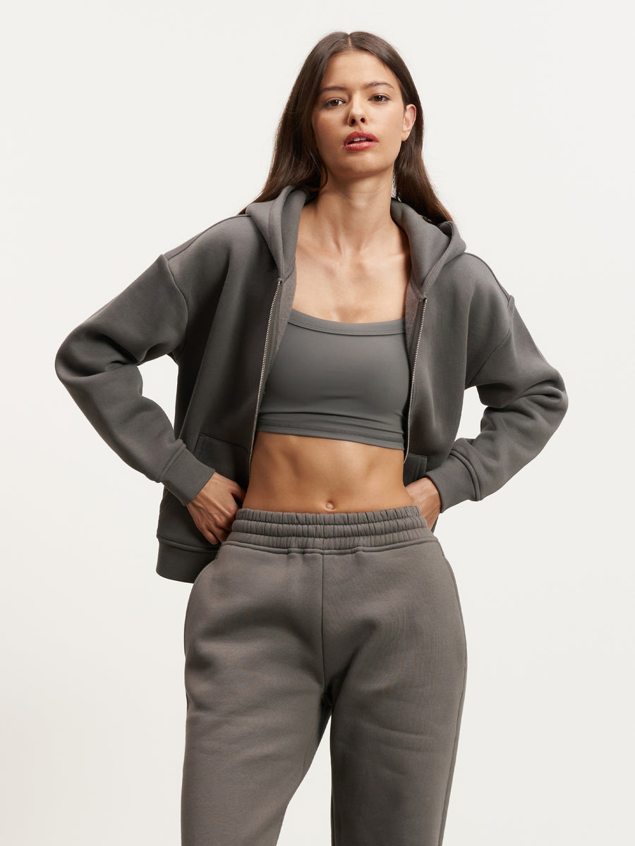 Womens Relaxed Zip Hoodie in Grey