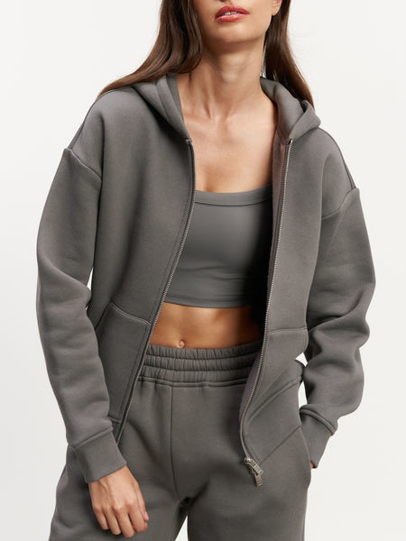 Womens Relaxed Zip Hoodie in Grey