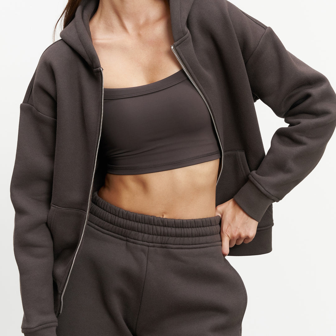 Womens Relaxed Zip Hoodie in Brown