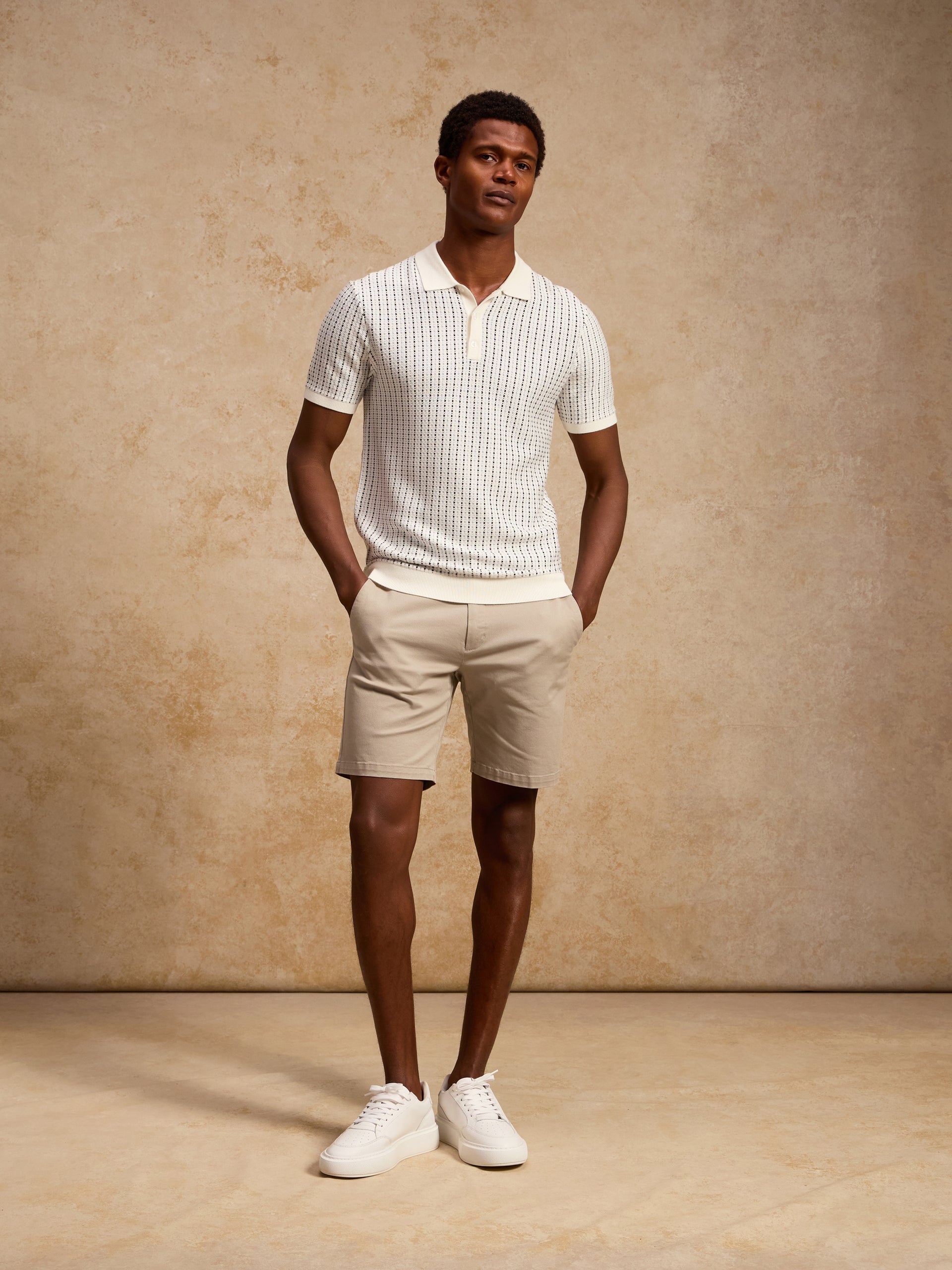 Aspley Knitted Button Polo Shirt in Blue