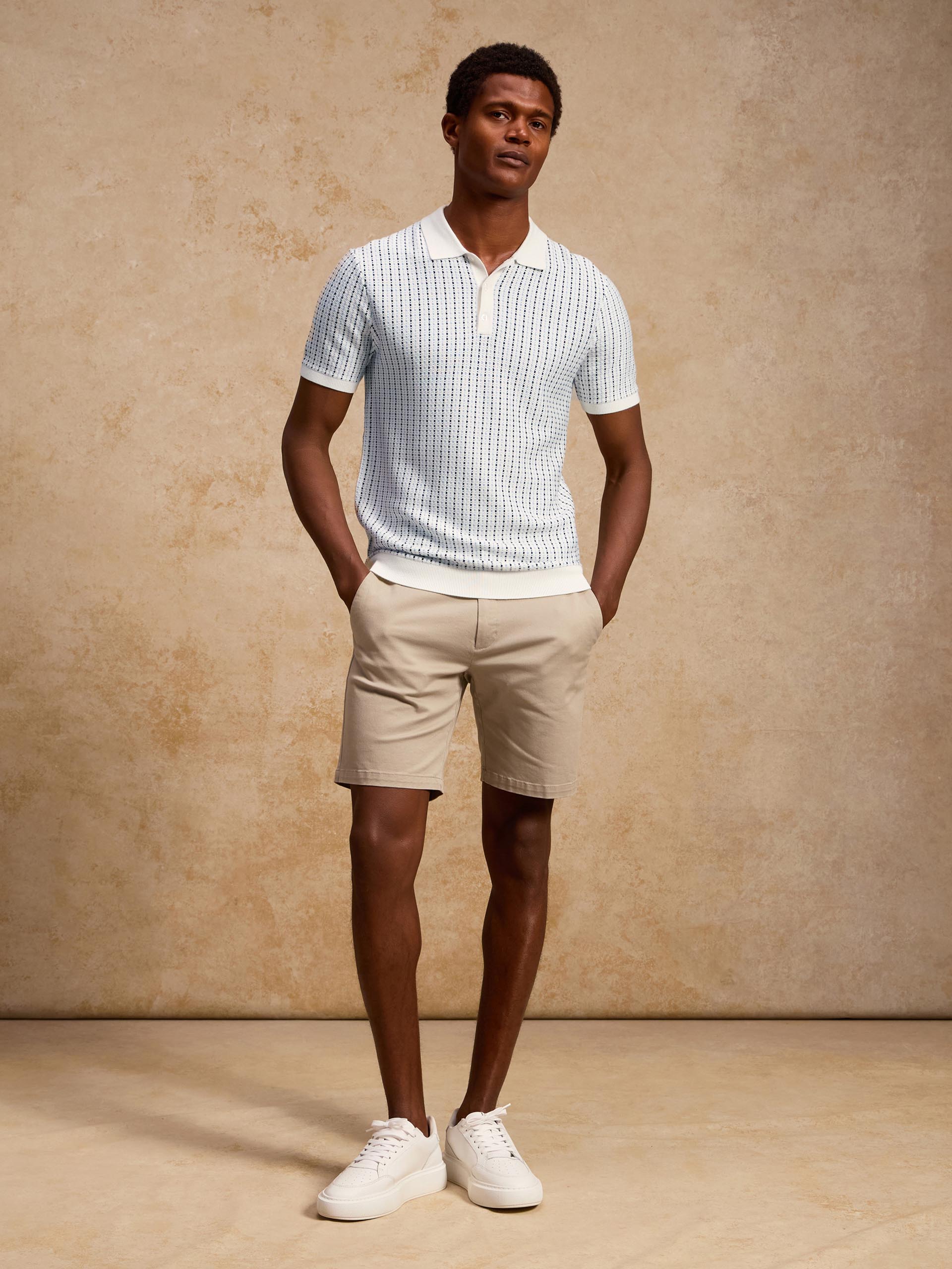 Aspley Knitted Button Polo Shirt in Blue