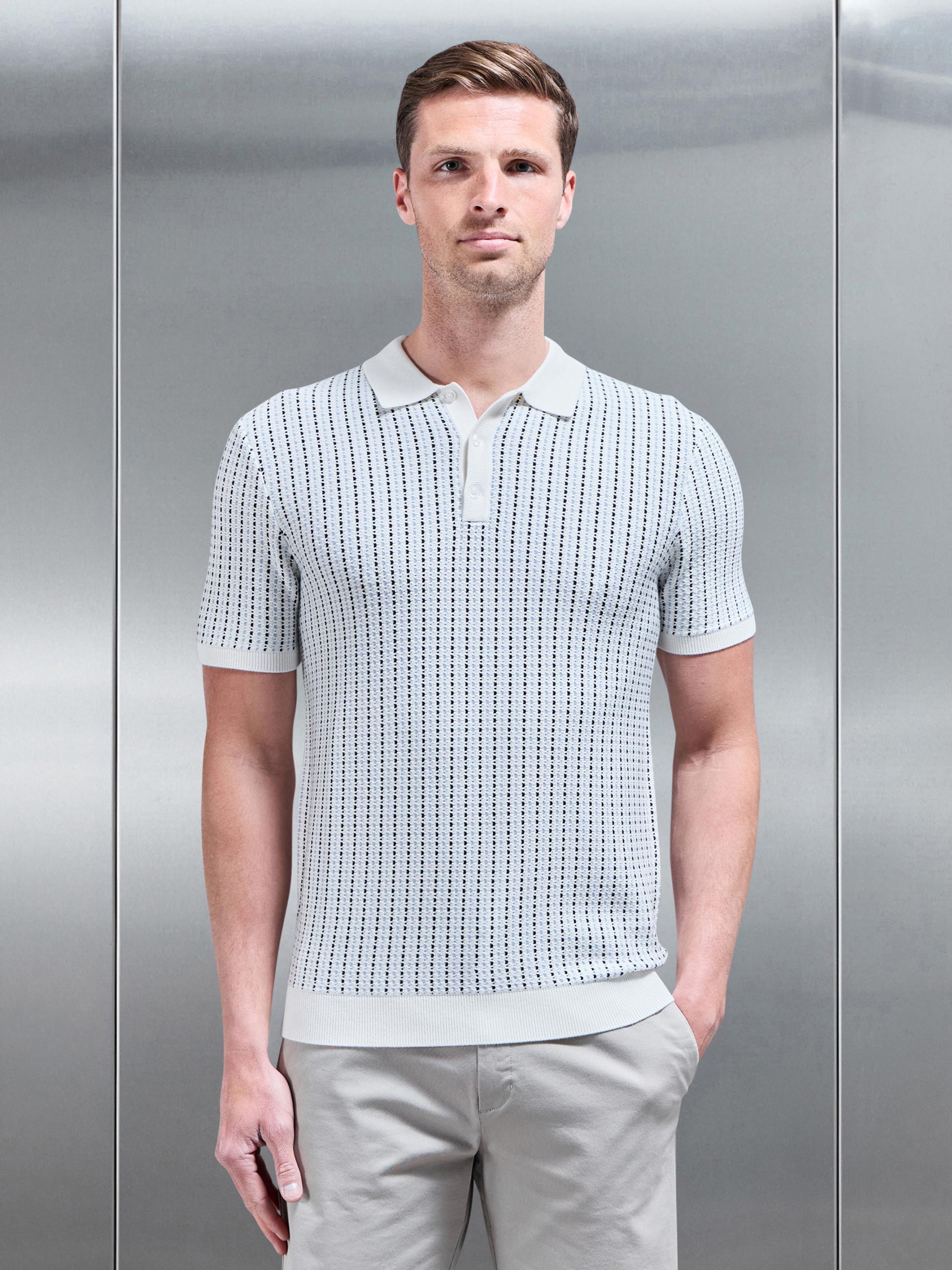 Aspley Knitted Button Polo Shirt in Blue