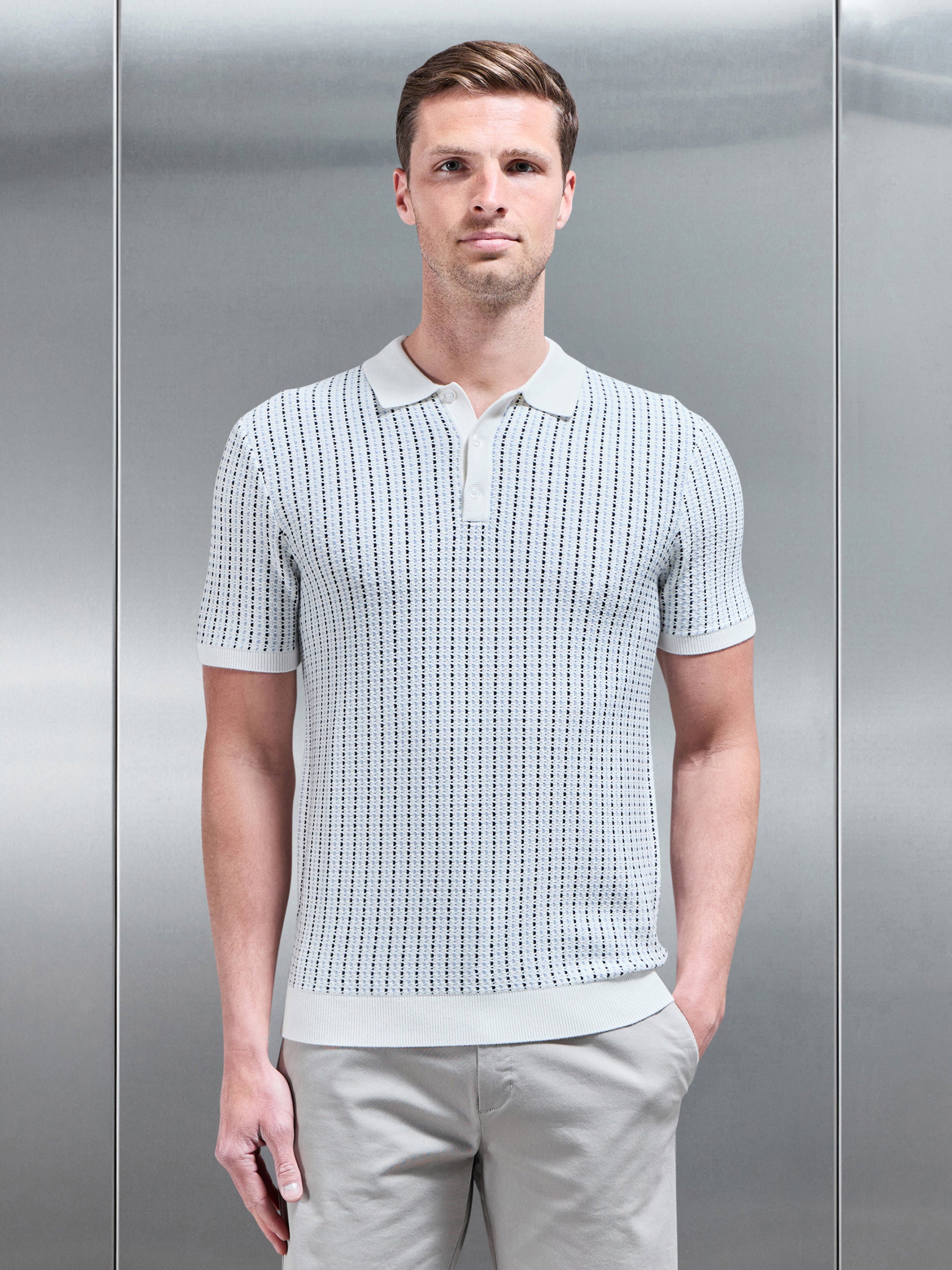 Aspley Knitted Button Polo Shirt in Blue