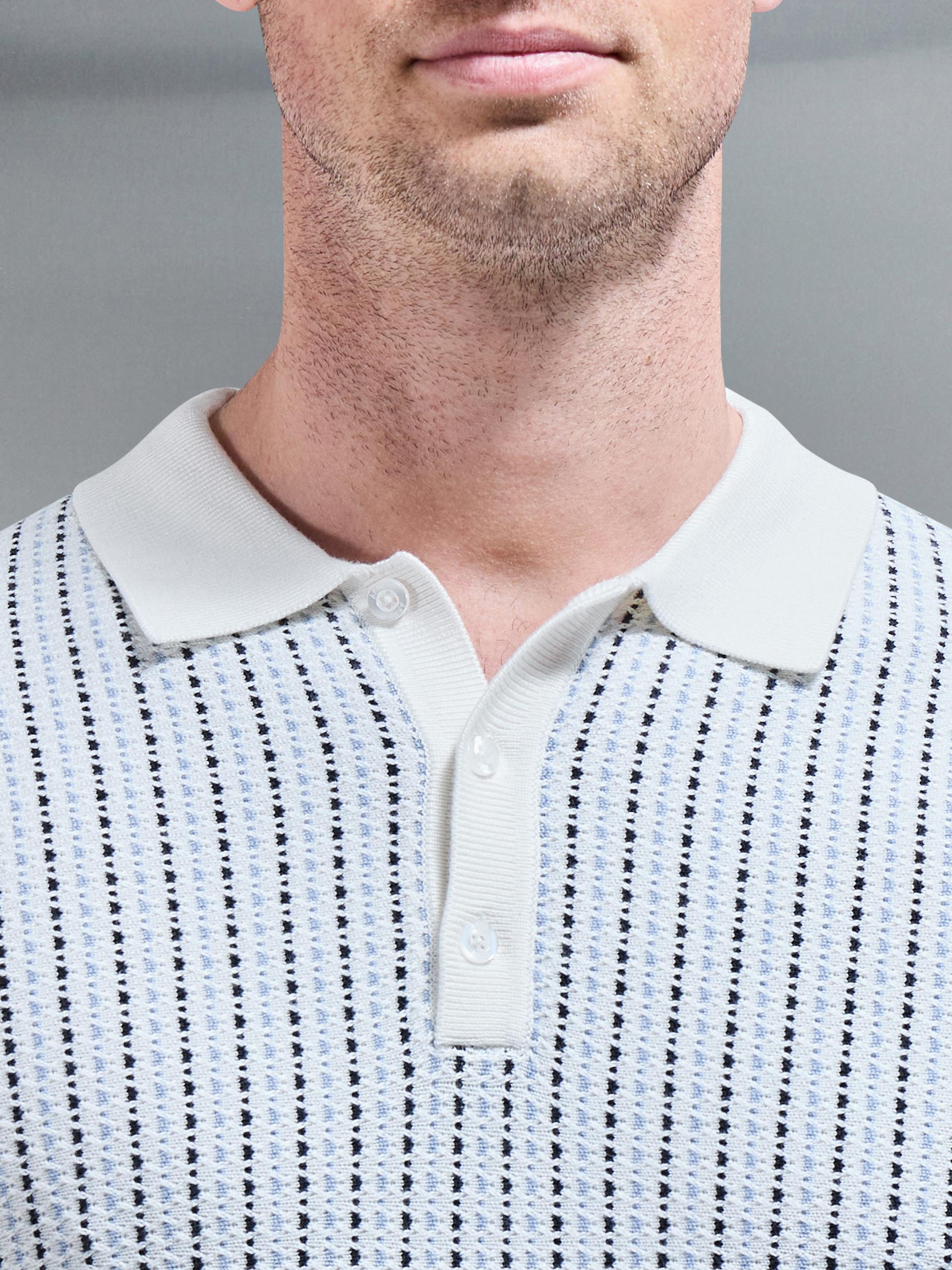 Aspley Knitted Button Polo Shirt in Blue