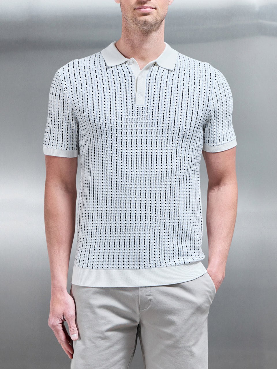 Aspley Knitted Button Polo Shirt in Blue