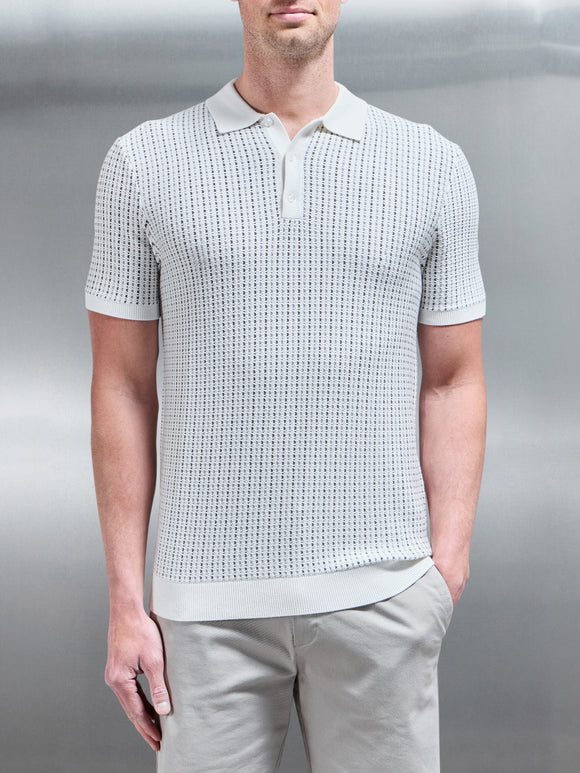 Aspley Knitted Button Polo Shirt in Stone