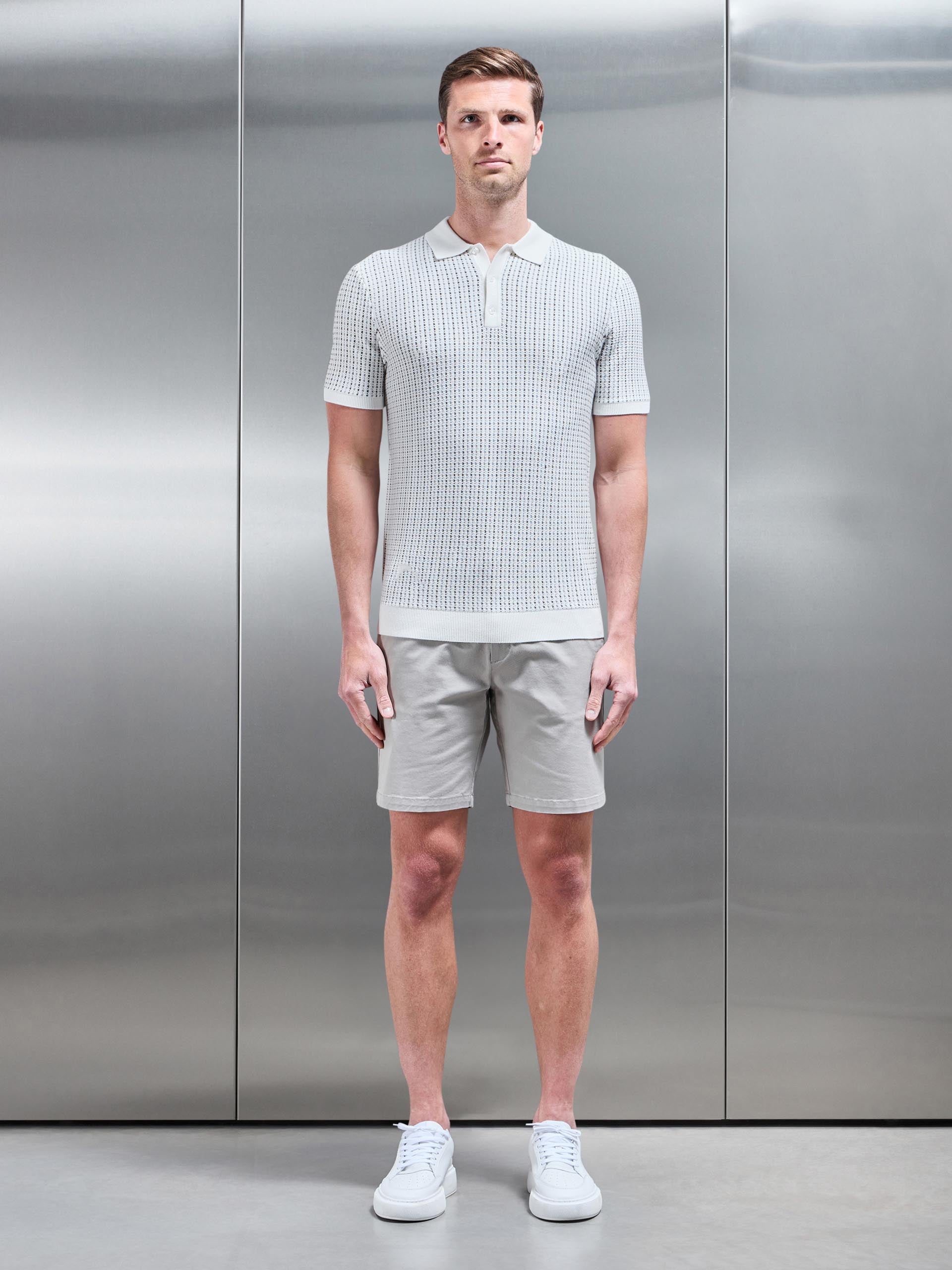 Aspley Knitted Button Polo Shirt in Stone