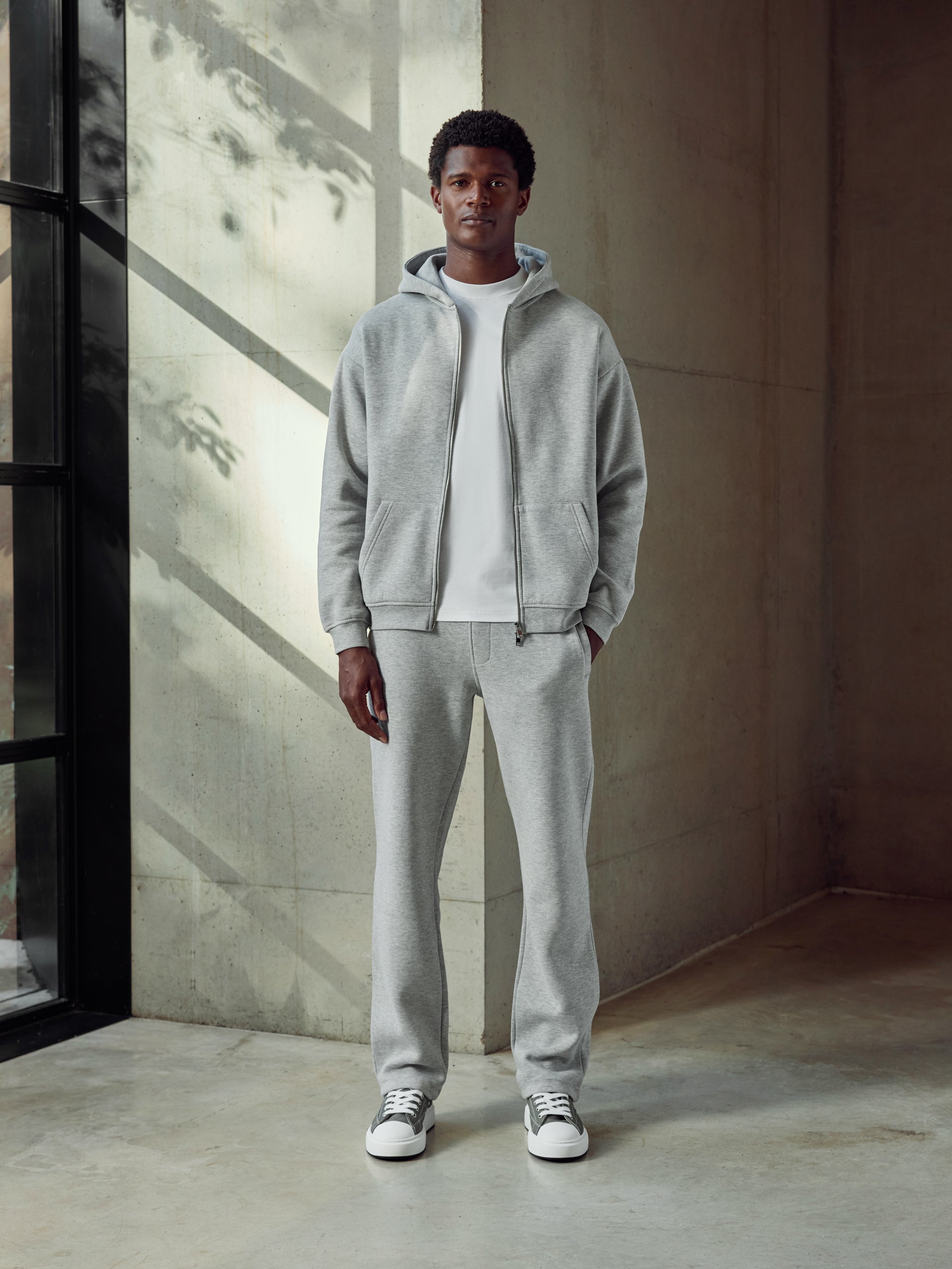 Essential Relaxed Fit Zip Through Hoodie in Marl Grey