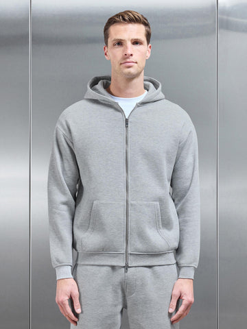 Essential Relaxed Fit Zip Through Hoodie in Marl Grey