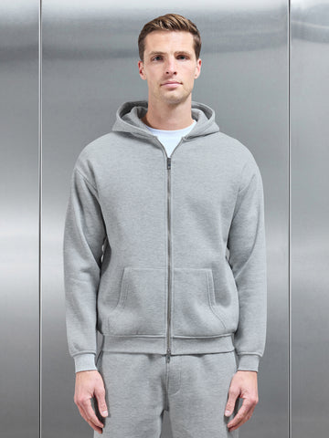 Essential Relaxed Fit Zip Through Hoodie in Marl Grey
