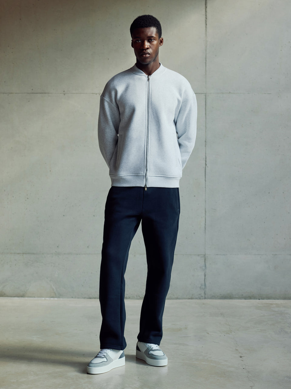 Relaxed Fit Bomber Jacket in Marl Grey