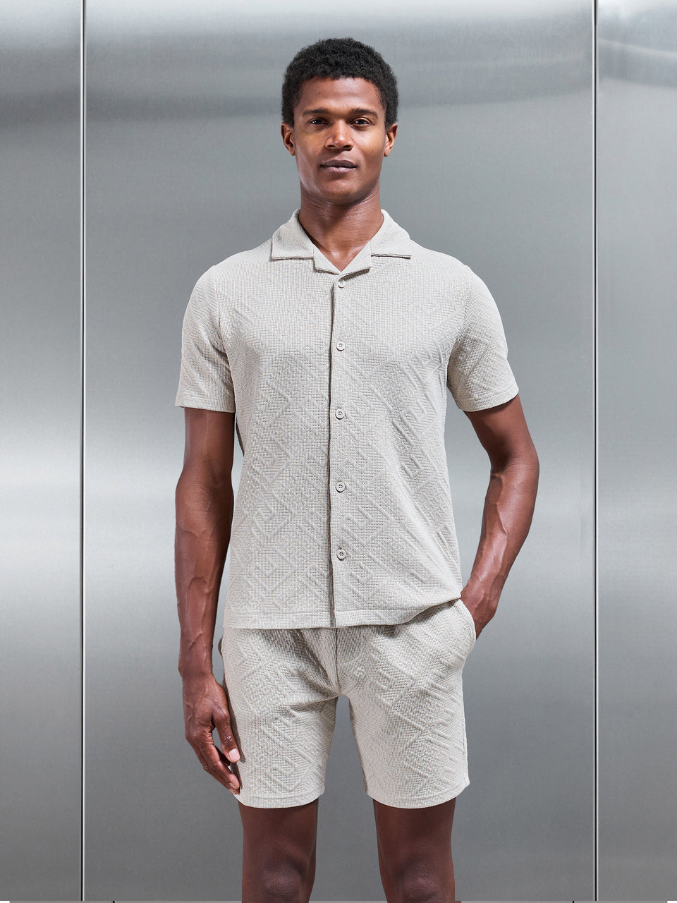 Aztec Revere Collar Shirt in Stone