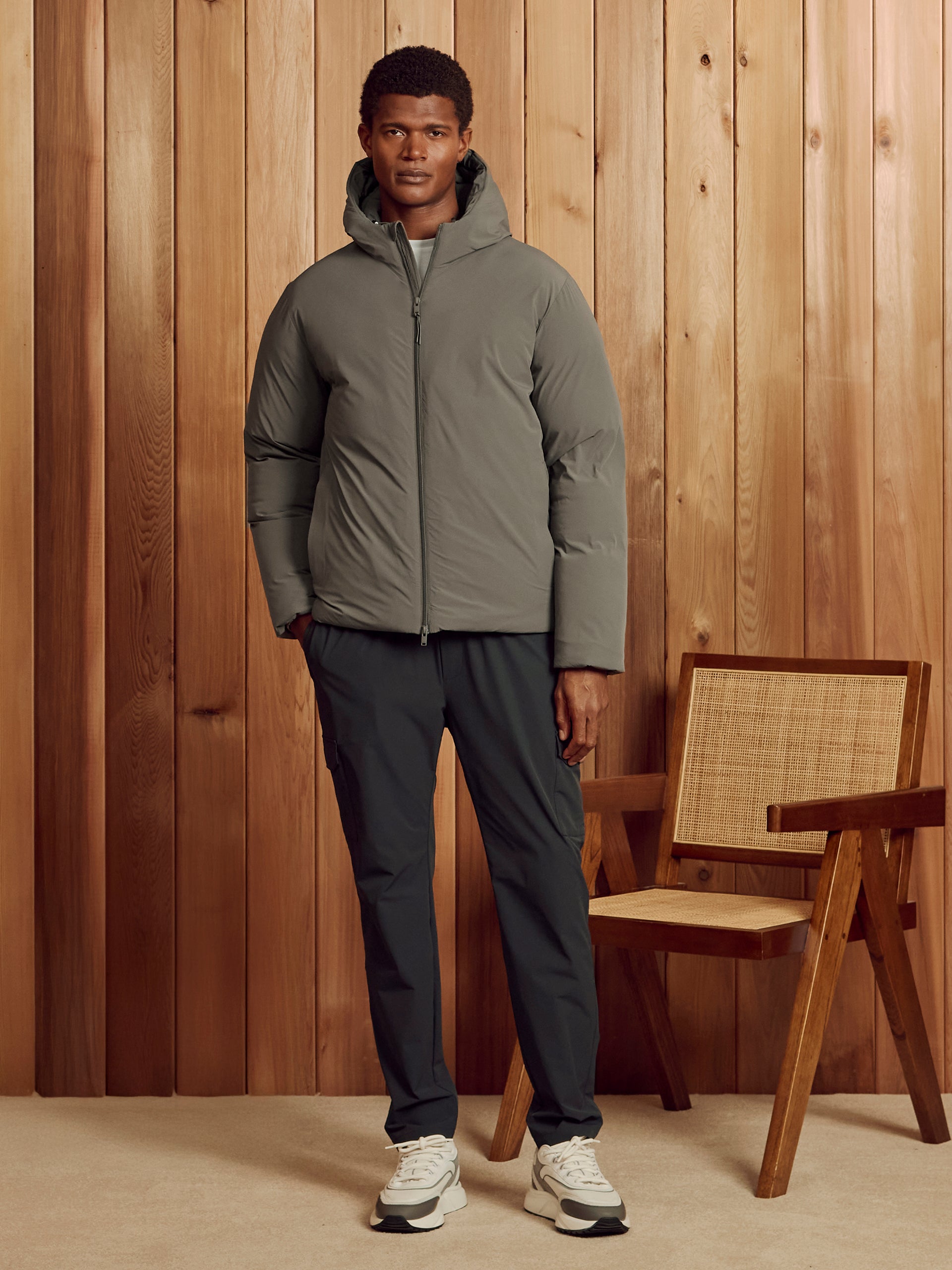 Hooded Puffer Jacket in Olive