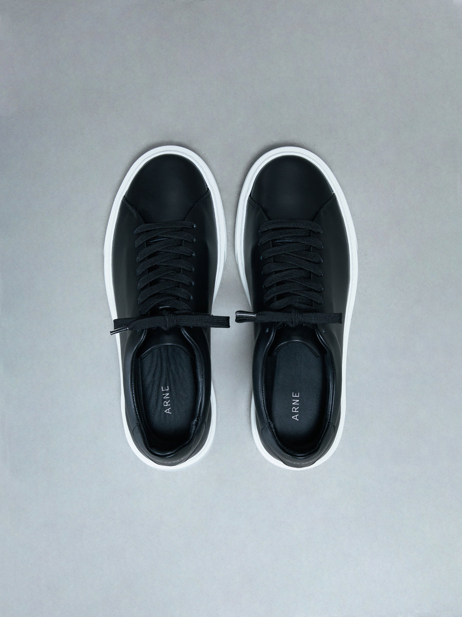 Basic Essential Leather Trainer in Black