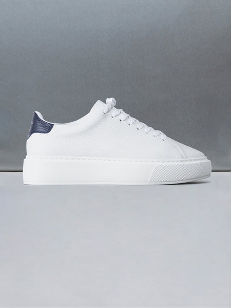 Basic Essential Leather Trainer in White Navy